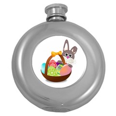 Easter Bunny Eggs Nest Basket Round Hip Flask (5 Oz) by Nexatart