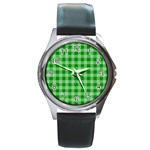 Gingham Background Fabric Texture Round Metal Watch Front