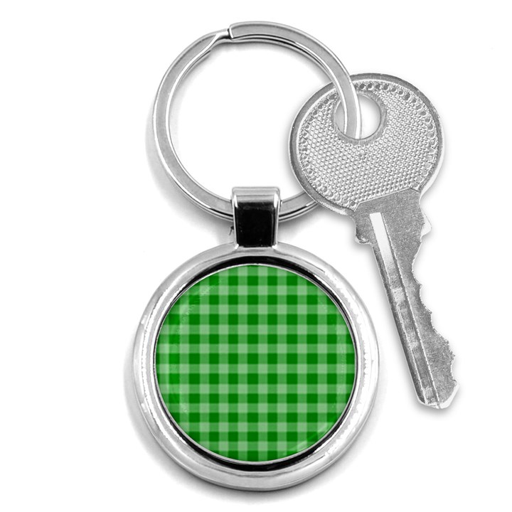 Gingham Background Fabric Texture Key Chains (Round) 