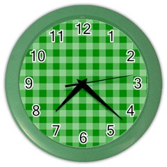 Gingham Background Fabric Texture Color Wall Clocks by Nexatart