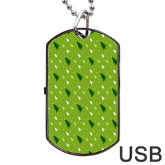 Green Christmas Tree Background Dog Tag Usb Flash (one Side) by Nexatart