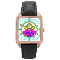 Pattern Template Stained Glass Rose Gold Leather Watch  by Nexatart