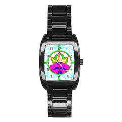 Pattern Template Stained Glass Stainless Steel Barrel Watch