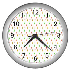 Fruit Pattern Vector Background Wall Clocks (silver)  by Nexatart