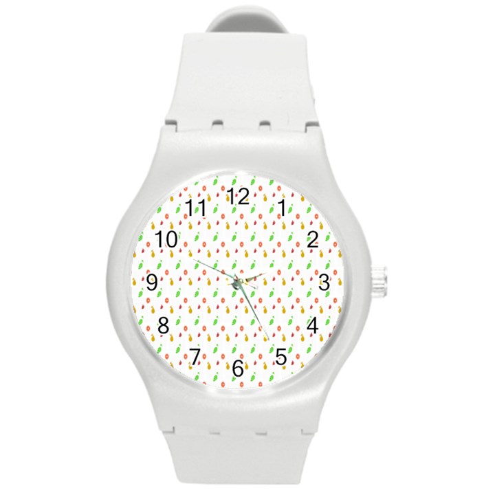 Fruit Pattern Vector Background Round Plastic Sport Watch (M)