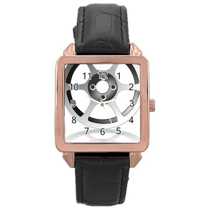 Car Wheel Chrome Rim Rose Gold Leather Watch 