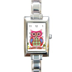 Owl Colorful Patchwork Art Rectangle Italian Charm Watch by Nexatart