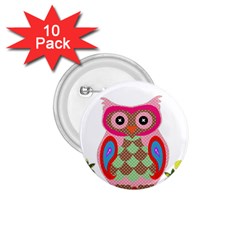 Owl Colorful Patchwork Art 1 75  Buttons (10 Pack) by Nexatart