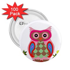 Owl Colorful Patchwork Art 2 25  Buttons (100 Pack)  by Nexatart