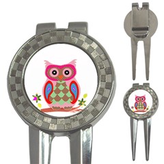 Owl Colorful Patchwork Art 3-in-1 Golf Divots