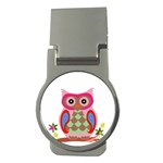 Owl Colorful Patchwork Art Money Clips (Round)  Front