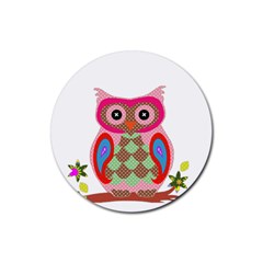 Owl Colorful Patchwork Art Rubber Round Coaster (4 Pack)  by Nexatart