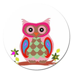 Owl Colorful Patchwork Art Magnet 5  (round) by Nexatart