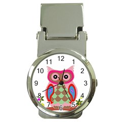 Owl Colorful Patchwork Art Money Clip Watches by Nexatart