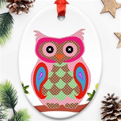 Owl Colorful Patchwork Art Oval Ornament (two Sides) by Nexatart