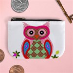 Owl Colorful Patchwork Art Mini Coin Purses Front