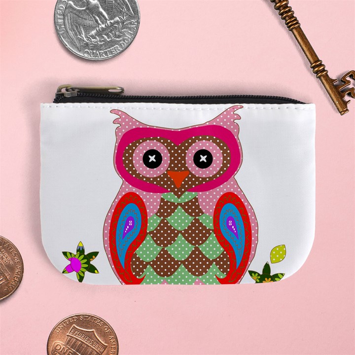 Owl Colorful Patchwork Art Mini Coin Purses