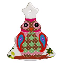 Owl Colorful Patchwork Art Christmas Tree Ornament (two Sides) by Nexatart