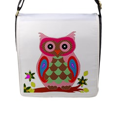 Owl Colorful Patchwork Art Flap Messenger Bag (l)  by Nexatart