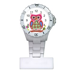 Owl Colorful Patchwork Art Plastic Nurses Watch by Nexatart