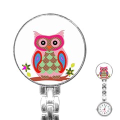 Owl Colorful Patchwork Art Stainless Steel Nurses Watch by Nexatart