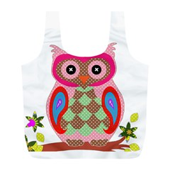 Owl Colorful Patchwork Art Full Print Recycle Bags (l) 