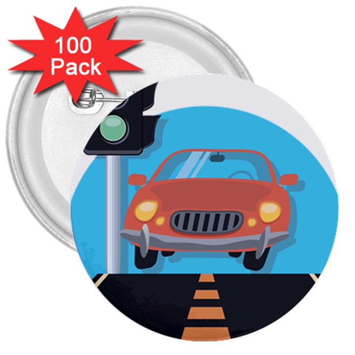 Semaphore Car Road City Traffic 3  Buttons (100 pack) 