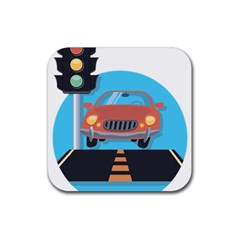 Semaphore Car Road City Traffic Rubber Coaster (square)  by Nexatart