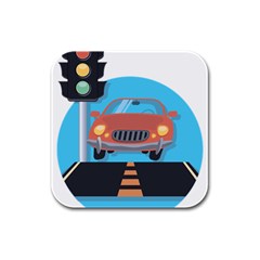 Semaphore Car Road City Traffic Rubber Square Coaster (4 Pack)  by Nexatart