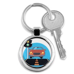 Semaphore Car Road City Traffic Key Chains (round)  by Nexatart