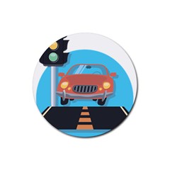 Semaphore Car Road City Traffic Rubber Coaster (round)  by Nexatart