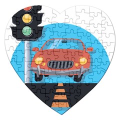 Semaphore Car Road City Traffic Jigsaw Puzzle (heart) by Nexatart