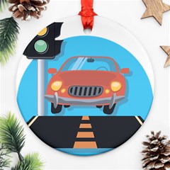 Semaphore Car Road City Traffic Round Ornament (two Sides) by Nexatart