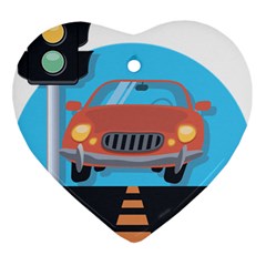 Semaphore Car Road City Traffic Heart Ornament (two Sides) by Nexatart