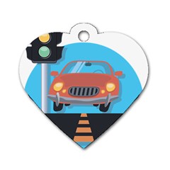 Semaphore Car Road City Traffic Dog Tag Heart (one Side) by Nexatart