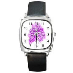 Purple Tree Square Metal Watch by Nexatart