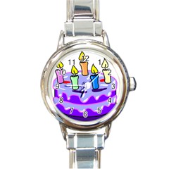 Cake Happy Birthday Round Italian Charm Watch by Nexatart