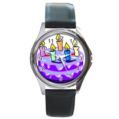 Cake Happy Birthday Round Metal Watch by Nexatart