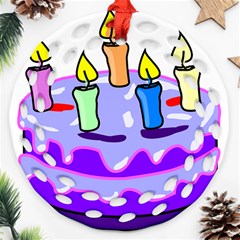 Cake Happy Birthday Round Filigree Ornament (two Sides) by Nexatart