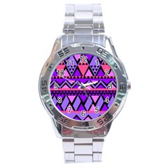 Seamless Purple Pink Pattern Stainless Steel Analogue Watch