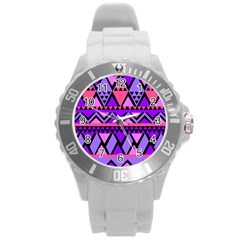 Seamless Purple Pink Pattern Round Plastic Sport Watch (l)