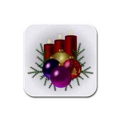 Candles Christmas Tree Decorations Rubber Square Coaster (4 pack) 