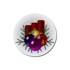 Candles Christmas Tree Decorations Rubber Coaster (Round) 