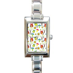 Cute Owl Wallpaper Pattern Rectangle Italian Charm Watch by Nexatart