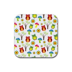 Cute Owl Wallpaper Pattern Rubber Coaster (square)  by Nexatart