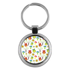 Cute Owl Wallpaper Pattern Key Chains (round)  by Nexatart