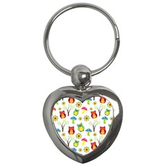 Cute Owl Wallpaper Pattern Key Chains (heart) 