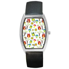 Cute Owl Wallpaper Pattern Barrel Style Metal Watch by Nexatart