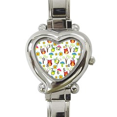 Cute Owl Wallpaper Pattern Heart Italian Charm Watch by Nexatart