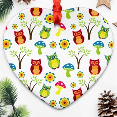 Cute Owl Wallpaper Pattern Heart Ornament (two Sides) by Nexatart